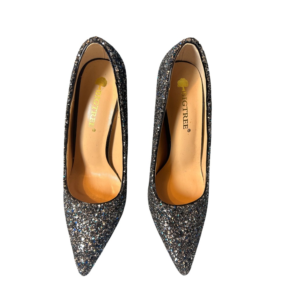 Bigtree Women Silver Blue Black Glitter Pointed Toe Stiletto Pump KL9219-1-37